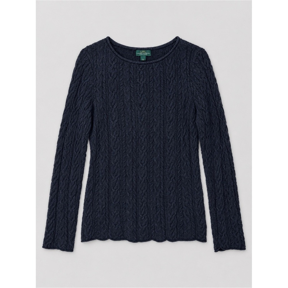 Ralph Lauren LRL Cable Knit Sweater Large Tennis Preppy Old Money Capsule Black